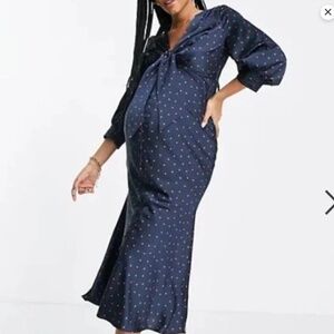 ASOS Design Maternity Tie Front Midi Dress with Button Detail Size 16